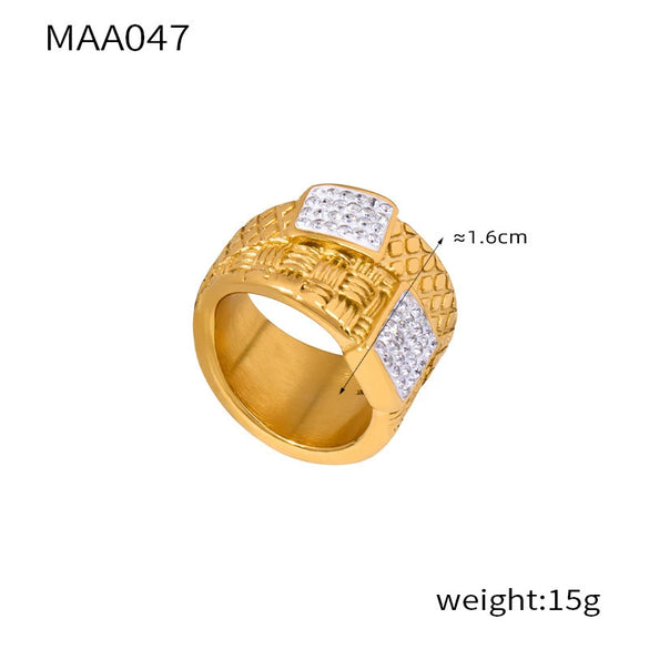 Wholesale Goldplated Geometric Titanium Steel Ring With Diamondembedded Design For Women