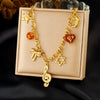 Wholesale Goldplated Medieval Style Musical Note Bow Star Moon Face Stainless Steel Pendant Necklace With Flash O Chain For Women