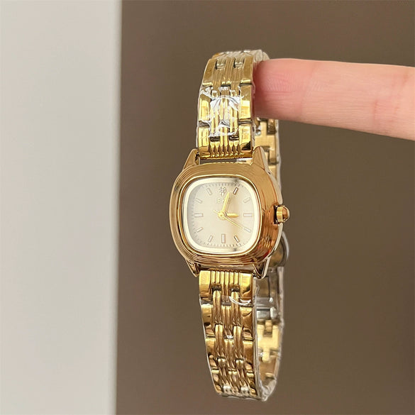 Wholesale Goldplated Motherofpearl Steel Band Watch For Women Vintage Style Small Square Oval Dial