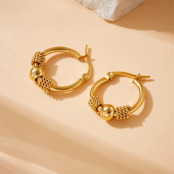 Wholesale Goldplated Round Geometric Beaded Earrings In Stainless Steel With Electroplating For Women