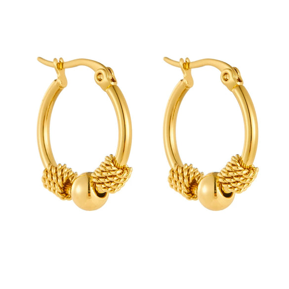 Wholesale Goldplated Round Geometric Beaded Earrings In Stainless Steel With Electroplating For Women