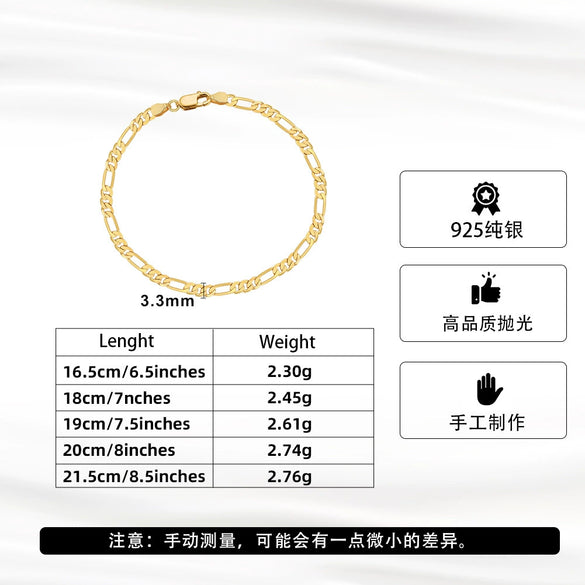 Wholesale Goldplated S925 Sterling Silver Geometric Women's Bracelet
