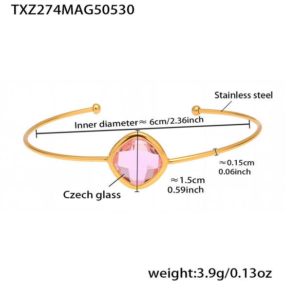 Wholesale Goldplated Stainless Steel And Czech Glass Ferris Wheel Square Inlaid Open Bracelet With Geometric Light Luxury Style