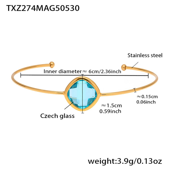 Wholesale Goldplated Stainless Steel And Czech Glass Ferris Wheel Square Inlaid Open Bracelet With Geometric Light Luxury Style