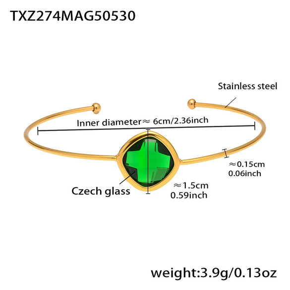 Wholesale Goldplated Stainless Steel And Czech Glass Ferris Wheel Square Inlaid Open Bracelet With Geometric Light Luxury Style