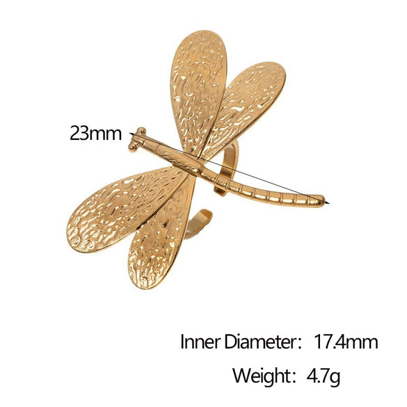 Wholesale Goldplated Stainless Steel Dragonfly Open Ring Jewelry For Women Simple Animal Style