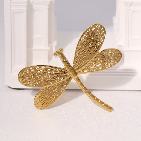 Wholesale Goldplated Stainless Steel Dragonfly Open Ring Jewelry For Women Simple Animal Style