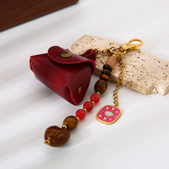 Wholesale Goldplated Stainless Steel Heart Water Drop Bell Pattern Earphone Case Bag Pendant Keychain For Women