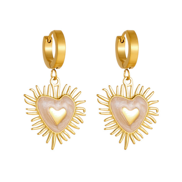 Wholesale Goldplated Stainless Steel Heartshaped French Vintage Earrings For Women