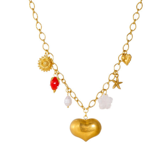 Wholesale Goldplated Stainless Steel Heartshaped Pendant Necklace For Women With Cross Round Chain In Chic Style