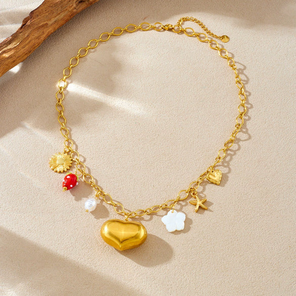 Wholesale Goldplated Stainless Steel Heartshaped Pendant Necklace For Women With Cross Round Chain In Chic Style