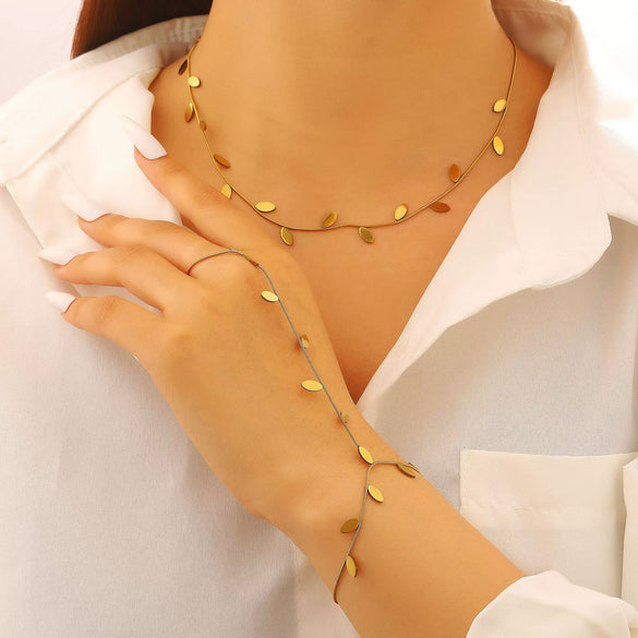 Wholesale Goldplated Stainless Steel Plants And Flowers Leaf Necklace And Bracelet Set Women's Accessories