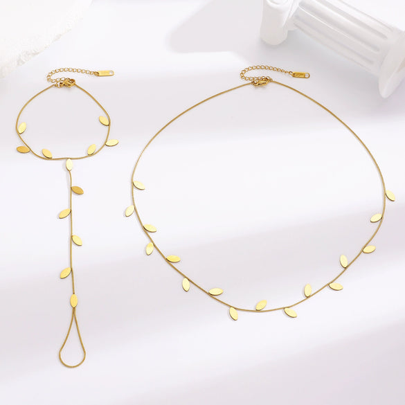 Wholesale Goldplated Stainless Steel Plants And Flowers Leaf Necklace And Bracelet Set Women's Accessories