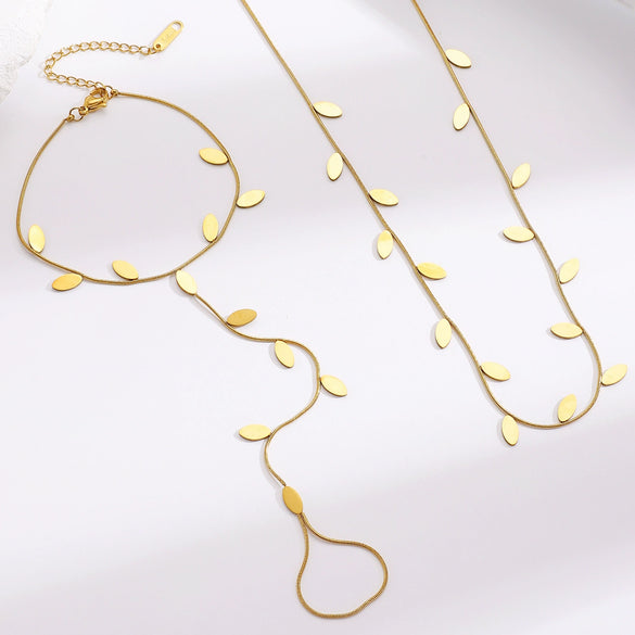 Wholesale Goldplated Stainless Steel Plants And Flowers Leaf Necklace And Bracelet Set Women's Accessories