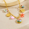 Wholesale Goldplated Stainless Steel Retro Enamel Filigree Plants And Flowers Pattern Round Butterfly Jewelry Set For Women