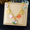 Wholesale Goldplated Stainless Steel Retro Enamel Filigree Plants And Flowers Pattern Round Butterfly Jewelry Set For Women