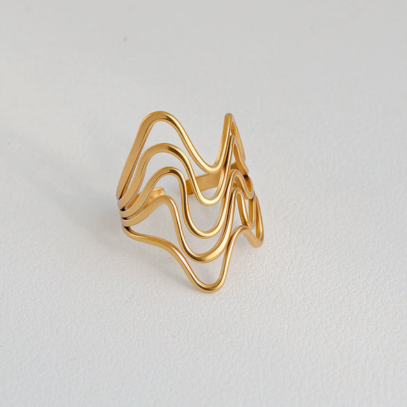 Wholesale Goldplated Stainless Steel Stacking Style Geometric And Flower Pattern Ring Set Unisex