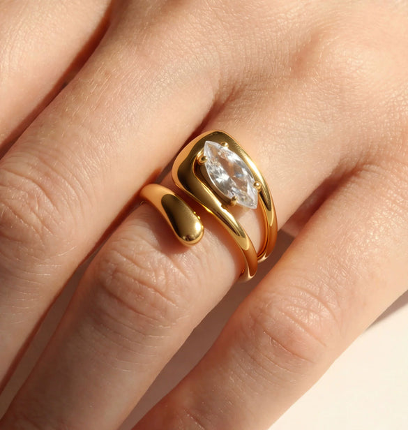 Wholesale Goldplated Stainless Steel Stacking Style Geometric And Flower Pattern Ring Set Unisex