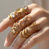 Wholesale Goldplated Stainless Steel Stacking Style Geometric And Flower Pattern Ring Set Unisex