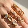 Wholesale Goldplated Stainless Steel Stacking Style Geometric And Flower Pattern Ring Set Unisex