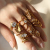 Wholesale Goldplated Stainless Steel Stacking Style Geometric And Flower Pattern Ring Set Unisex