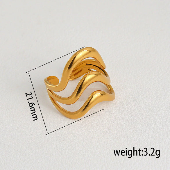 Wholesale Goldplated Stainless Steel Stacking Style Geometric And Flower Pattern Ring Set Unisex