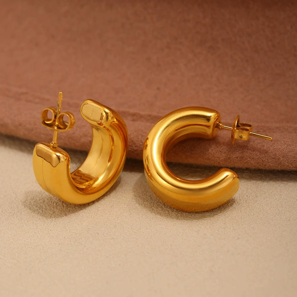 Wholesale Goldplated Titanium Steel Geometric Hollow 3D Exaggerated Ferris Wheel Unisex Earrings