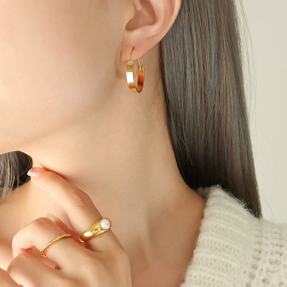 Wholesale Goldplated Titanium Steel Geometric Plain Hoop Earrings For Women Trendy Fashion Personality Jewelry