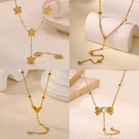Wholesale Goldplated Titanium Steel Heart Geometric Bead Chain Necklace For Women With Palace And Floral Style