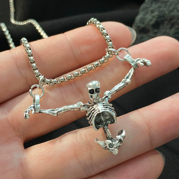 Wholesale Gothic Diablo Skull Pendant Necklace In Alloy With Electroplating Punk Hip Hop Dressed Skeleton Geometric Pattern And Regular Chain For Unisex