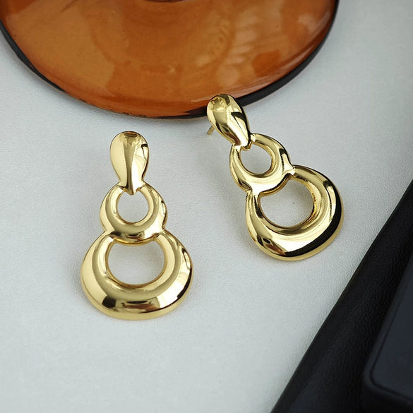 Wholesale Gourd Design Titanium Steel Earrings With Geometric Pattern Electroplated For Women Fashion And Versatile Light Luxury High End