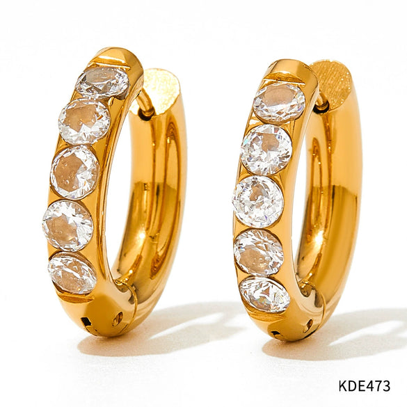 Wholesale Green Circle Female Earrings In Palace Style Stainless Steel With Electroplating And Geometric Design