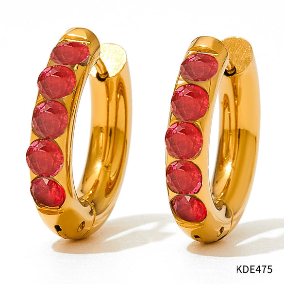 Wholesale Green Circle Female Earrings In Palace Style Stainless Steel With Electroplating And Geometric Design