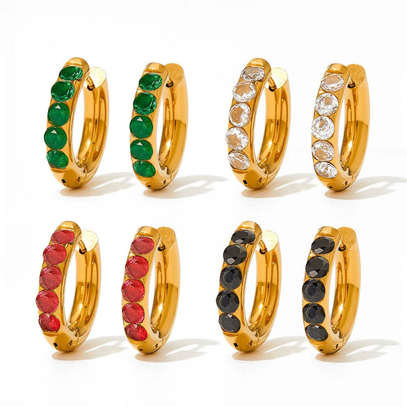 Wholesale Green Circle Female Earrings In Palace Style Stainless Steel With Electroplating And Geometric Design