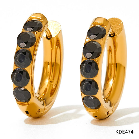 Wholesale Green Circle Female Earrings In Palace Style Stainless Steel With Electroplating And Geometric Design