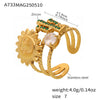 Wholesale Green Diamond Cactus Sun Goddess Ring In Stainless Steel With Geometric Pattern And Electroplating For Women