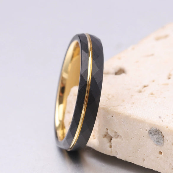 Wholesale Grooved Black Diamondshaped Electroplated Tungsten Steel Fashion Ring For Men And Women