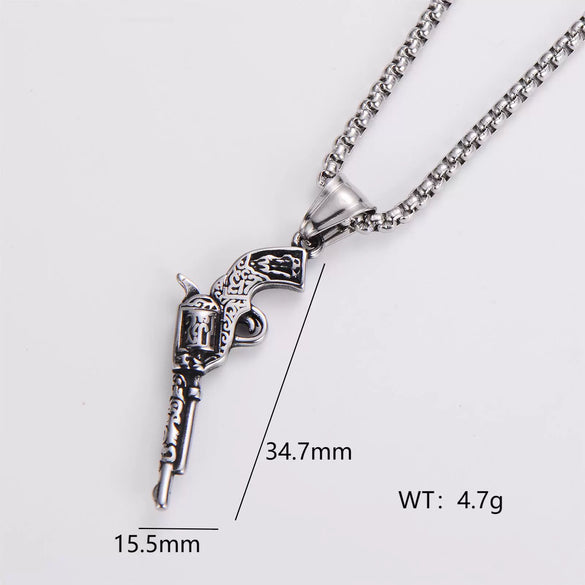 Wholesale Gun Necklace Stainless Steel Punk Hip Hop Geometric Polished Fashion