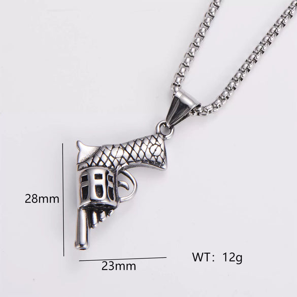 Wholesale Gun Necklace Stainless Steel Punk Hip Hop Geometric Polished Fashion