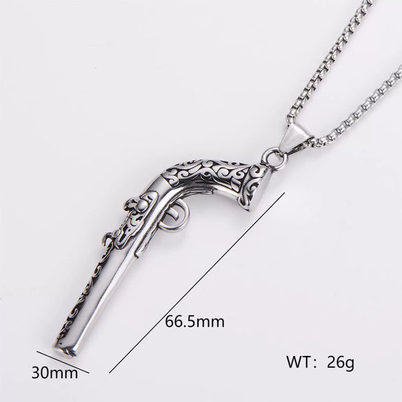 Wholesale Gun Necklace Stainless Steel Punk Hip Hop Geometric Polished Fashion