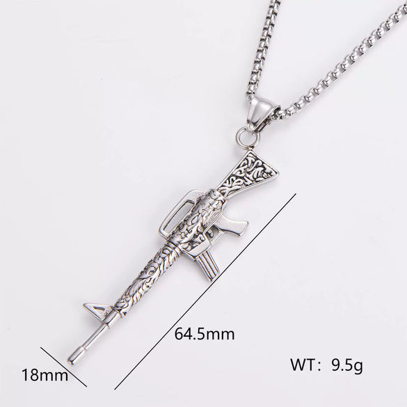 Wholesale Gun Necklace Stainless Steel Punk Hip Hop Geometric Polished Fashion
