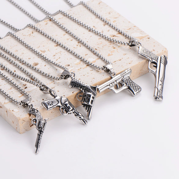 Wholesale Gun Necklace Stainless Steel Punk Hip Hop Geometric Polished Fashion