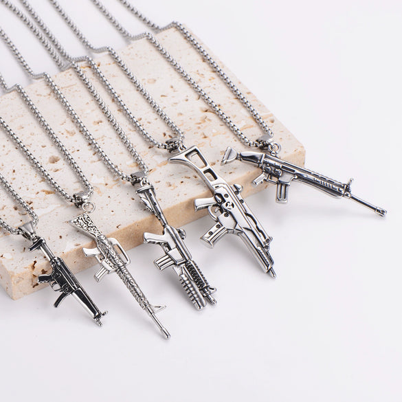 Wholesale Gun Necklace Stainless Steel Punk Hip Hop Geometric Polished Fashion