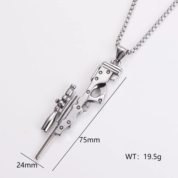 Wholesale Gun Necklace Stainless Steel Punk Hip Hop Geometric Polished Fashion