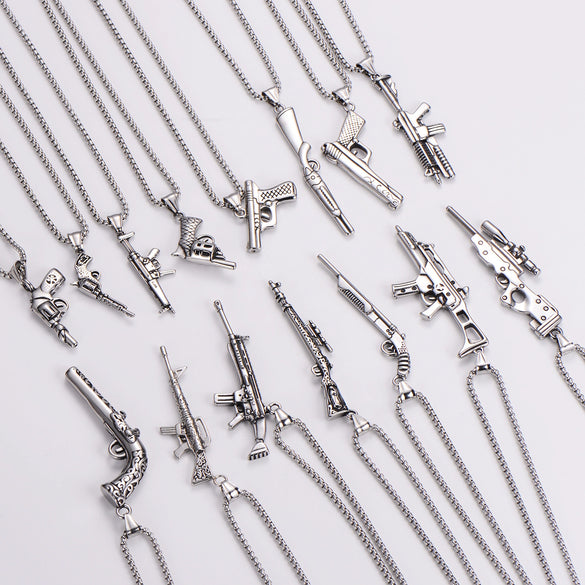 Wholesale Gun Necklace Stainless Steel Punk Hip Hop Geometric Polished Fashion