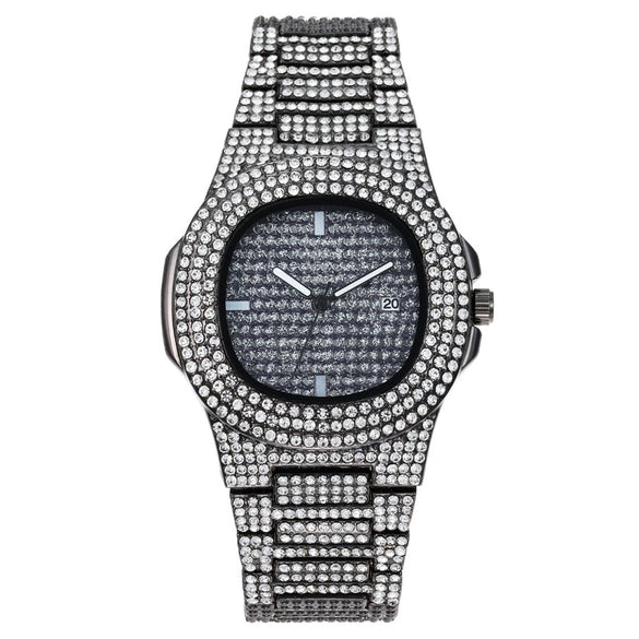 Wholesale Gypsophila Rhinestone Quartz Ladies Watch With Full Diamond Band And Calendar Square Dial Metal Band And Case Mineral Strengthened Glass Mirror
