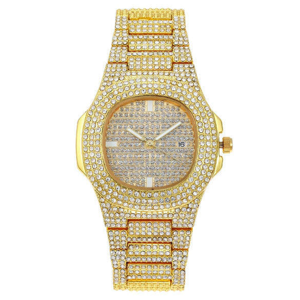 Wholesale Gypsophila Rhinestone Quartz Ladies Watch With Full Diamond Band And Calendar Square Dial Metal Band And Case Mineral Strengthened Glass Mirror