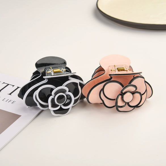 Wholesale Hair Accessories Acetic Acid Camellia Flower Handmade Shark Clip For Women