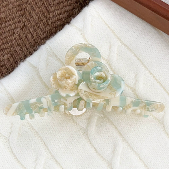 Wholesale Hair Accessories Acetic Acid Handmade Twin Flowers Grab Clip For Women