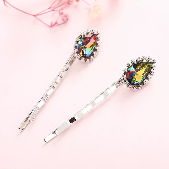 Wholesale Hair Accessories Alloy Water Drop Crystalinlaid Electroplated British Retro Geometric Hairpin For Women